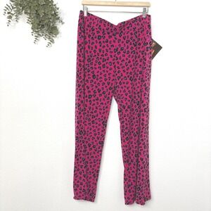 IMAN Global Chic Pink Purple Wide Leg Leopard Print Pants Womens XLP New